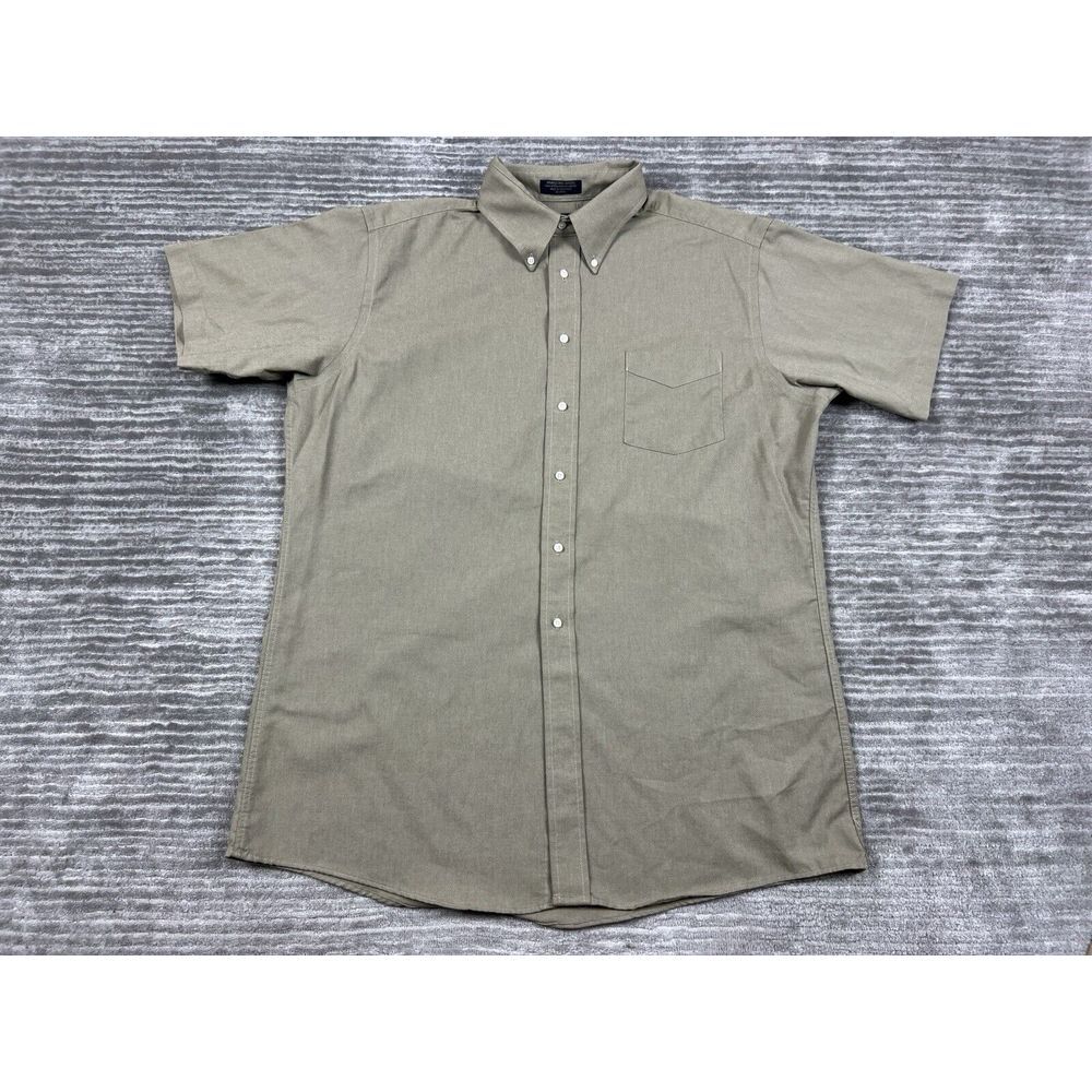 Barrington Shirt Mens 17.5 Beige Shortsleeve Button Up‎ Wrinkle Free Oxford